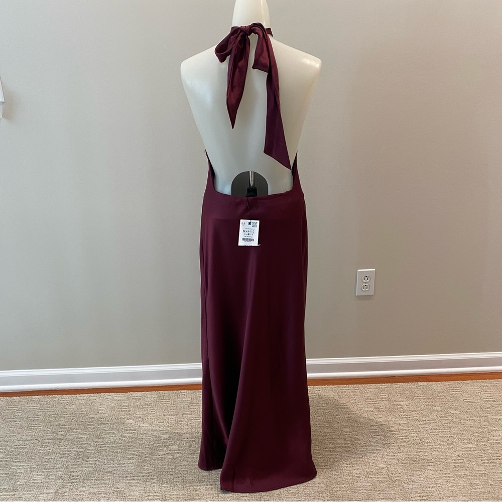 Zara NWT Elegant Halter Satin Maxi Dress in Rich burgundy size M - Picture 7 of 10